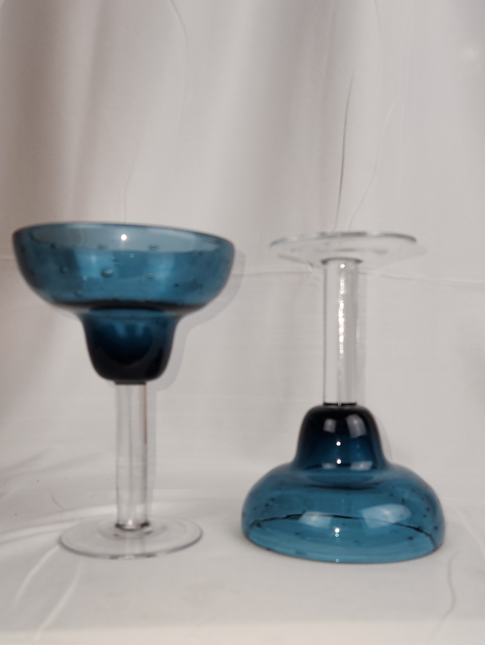Vintage Hand-Blown Blue Bullicante Art Glass Margarita/Cocktail Coupe Glasses –